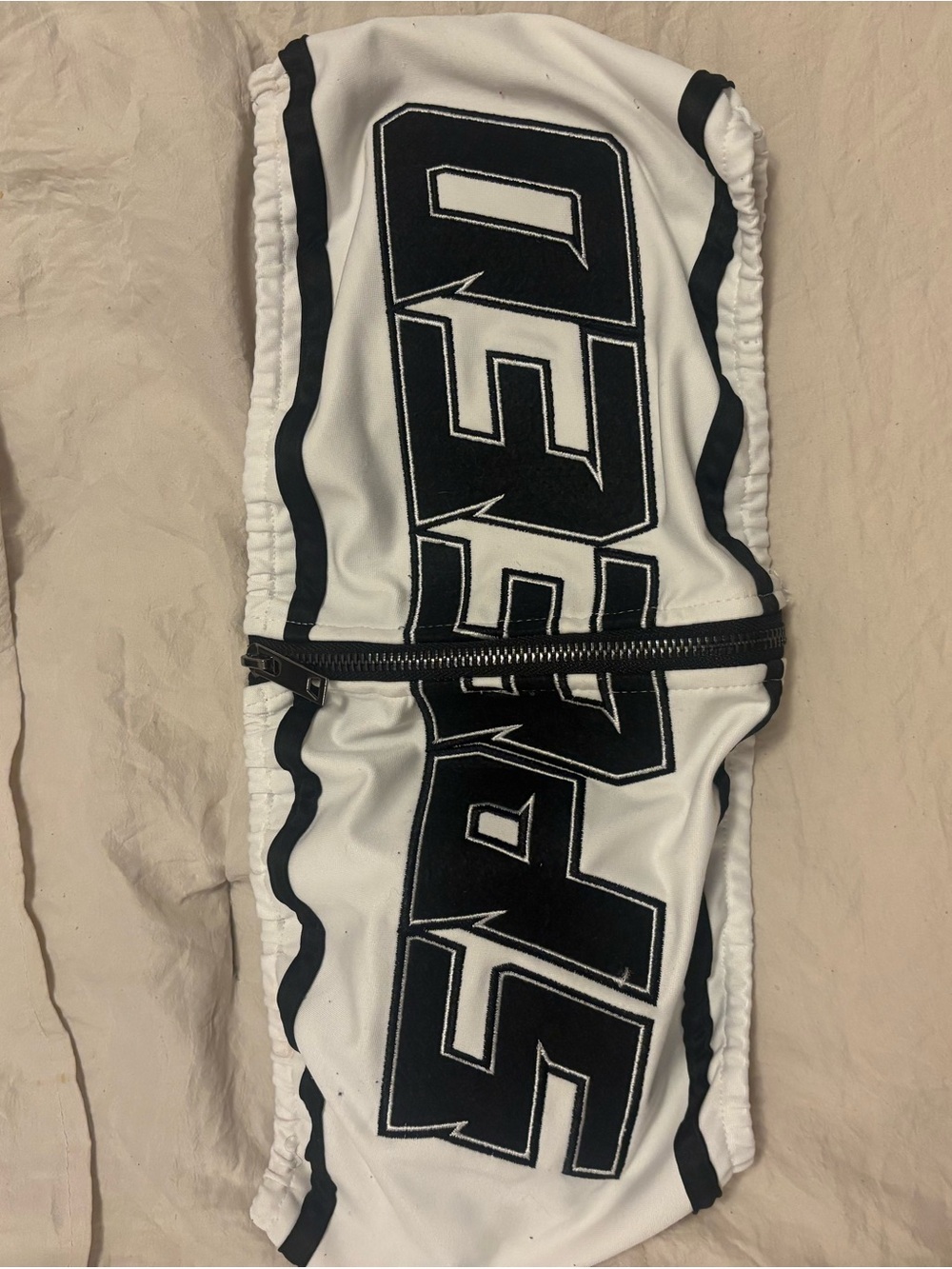 White and Black Graphic Bandeau Top with Front Zipper